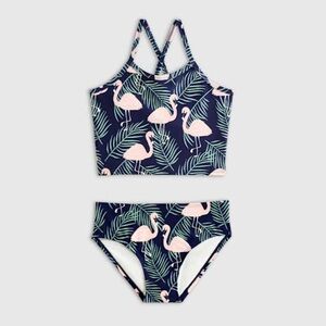 NWT QUINCE Tankini Set Flamingo Palms Kid Size 8 6837